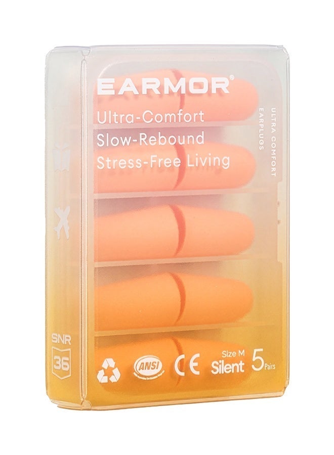 EARMOR E01 Orange Earplugs (5 Pairs)  SNR 36 dB Noise Reduction , 60s Slow-Rebound Memory Foam , 360° Skin-Soft Fit for Side Sleepers , Latex & PVC Free  Hearing Protection Soft PU Foam Earplugs for Sleeping Comfortable Noise Reduction Ear Plugs with Safety Features - Image 4